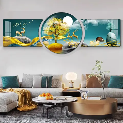 Modern Simple Combination of Living Room Sofa Background Wall Diamond Crystal Porcelain Art Home Decor Painting