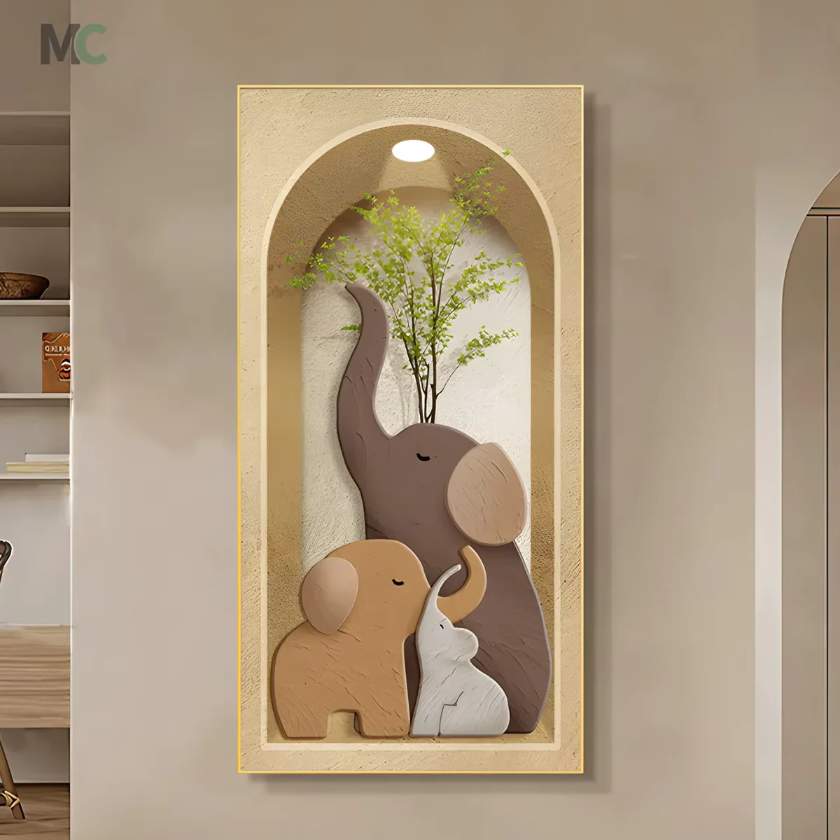 Modern Simple Entrance Porch Wall Decor Painting Elephant Green Plant Corridor Vertical Version of Crystal Porcelain Painting
