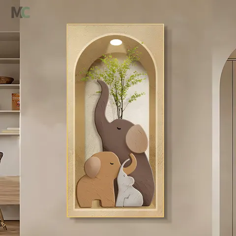 Modern Simple Entrance Porch Wall Decor Painting Elephant Green Plant Corridor Vertical Version of Crystal Porcelain Painting