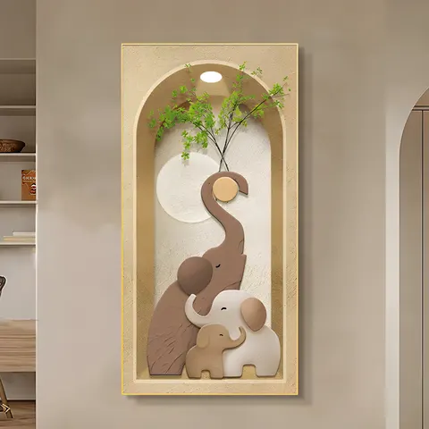 Modern Simple Entrance Porch Wall Decor Painting Elephant Green Plant Corridor Vertical Version of Crystal Porcelain Painting