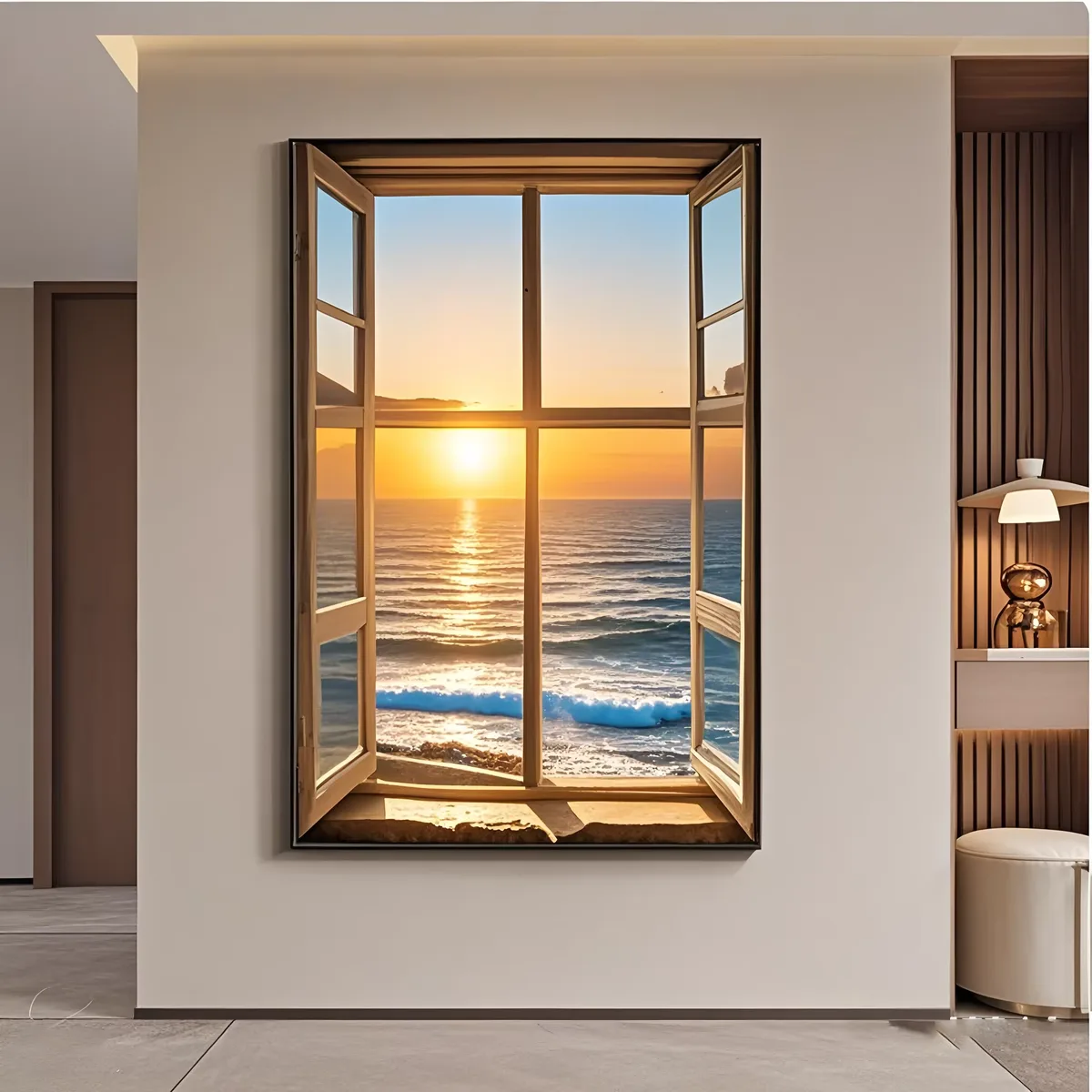Modern Simple False Window Sea Landscape Art Decor Painting Sofa Background Wall Fall to the Ground Crystal Porcelain Painting