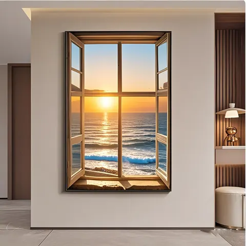 Modern Simple False Window Sea Landscape Art Decor Painting Sofa Background Wall Fall to the Ground Crystal Porcelain Painting