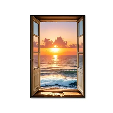 Modern Simple False Window Sea Landscape Art Decor Painting Sofa Background Wall Fall to the Ground Crystal Porcelain Painting