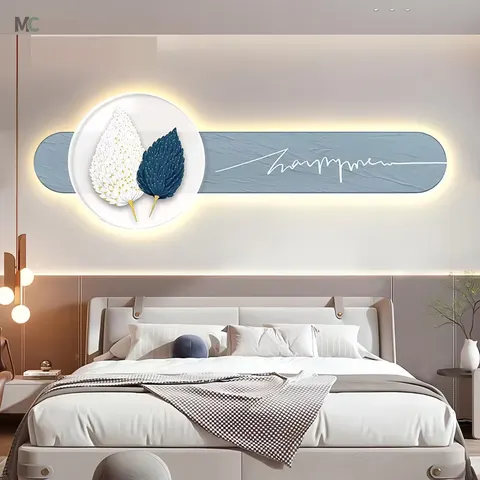 Modern Simple Feather Art Decor Bedroom Headboard Background Wall LED Decor Painting and Crystal Porcelain Paintings