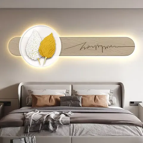 Modern Simple Feather Art Decor Bedroom Headboard Background Wall LED Decor Painting and Crystal Porcelain Paintings