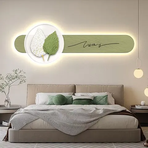 Modern Simple Feather Art Decor Bedroom Headboard Background Wall LED Decor Painting and Crystal Porcelain Paintings