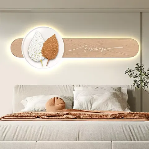 Modern Simple Feather Art Decor Bedroom Headboard Background Wall LED Decor Painting and Crystal Porcelain Paintings