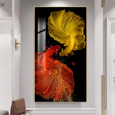 Modern Simple Koi Nine Fish Picture Living Room Background Wall Art Decor Painting Corridor Crystal Porcelain Painting