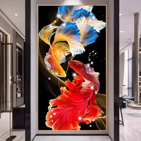 锦鲤 单幅 装饰画 现代简约 玄关背景墙挂画 晶瓷画
