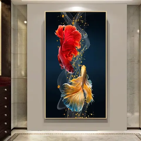 锦鲤 单幅 装饰画 现代简约 玄关背景墙挂画 晶瓷画