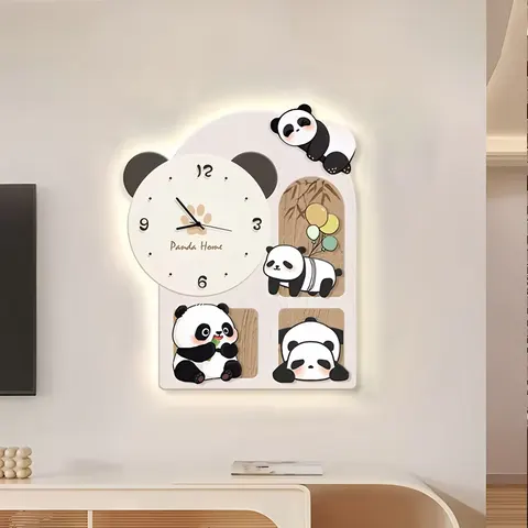 Modern Simple Living Room Still Life Painting LED Painting Panda with Clock Mural for the Dining Room Art Decor Painting
