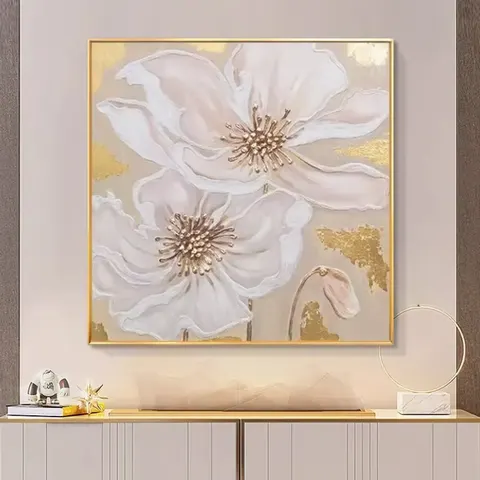 Modern Simple Luxury Style Peony Flower Wall Art Home Decor Painting Living Room Background Wall Crystal Porcelain Painting