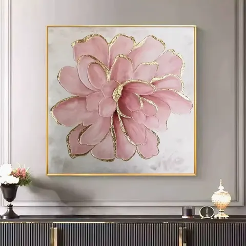 Modern Simple Luxury Style Peony Flower Wall Art Home Decor Painting Living Room Background Wall Crystal Porcelain Painting