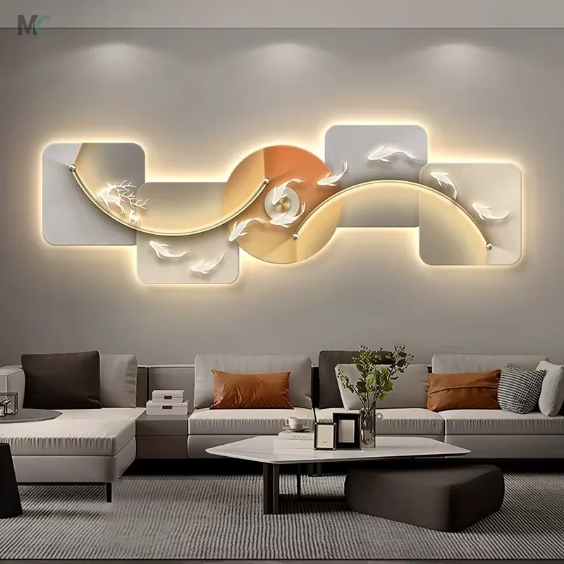 Modern Simple Nine Fish Picture Wall Decoration Painting Sofa Background Wall Led Light Wall Art Home Decor