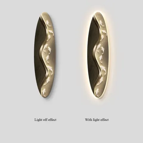 Modern Simple Porch Art Home Decor Paintings Fine Carving Oval Nine Fish Picture LED Glow Crystal Porcelain Painting