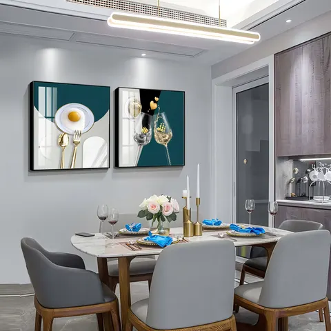 Modern Simple Restaurant Background Wall Decor Painting Luxury Dining Table Creative Wine Glasses Crystal Painting