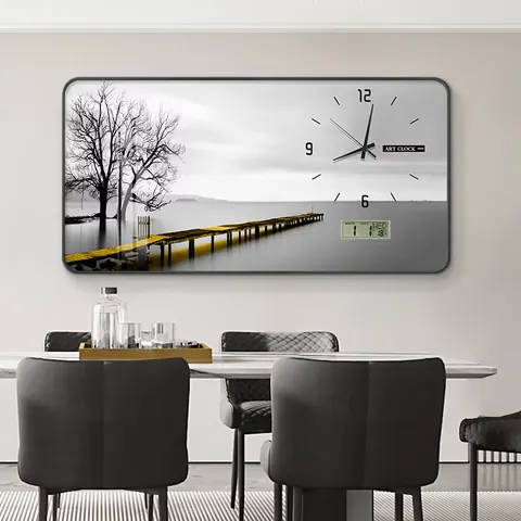 Modern Simple Scenic Restaurant Quiet Clock Decorative Painting Home Decor Wall Art with Clock Large Flip Clock