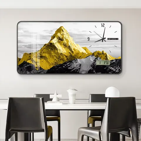 Modern Simple Scenic Restaurant Quiet Clock Decorative Painting Home Decor Wall Art with Clock Large Flip Clock