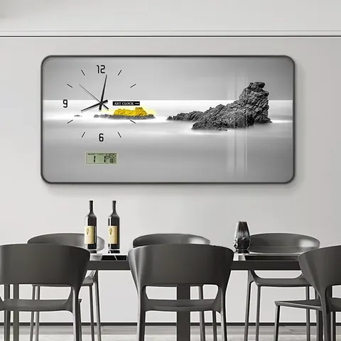 Modern Simple Scenic Restaurant Quiet Clock Decorative Painting Home Decor Wall Art with Clock Large Flip Clock
