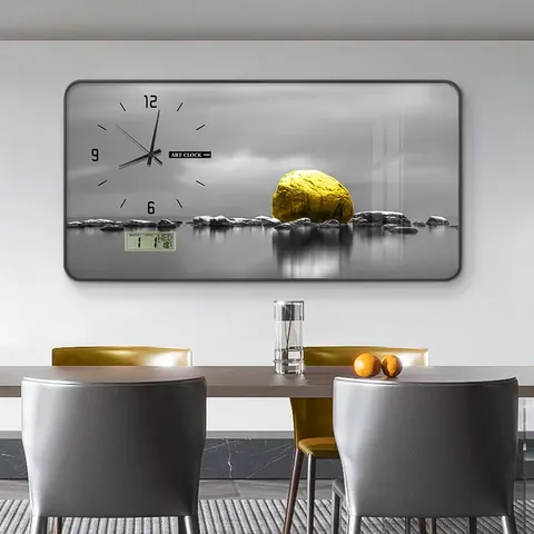 Modern Simple Scenic Restaurant Quiet Clock Decorative Painting Home Decor Wall Art with Clock Large Flip Clock