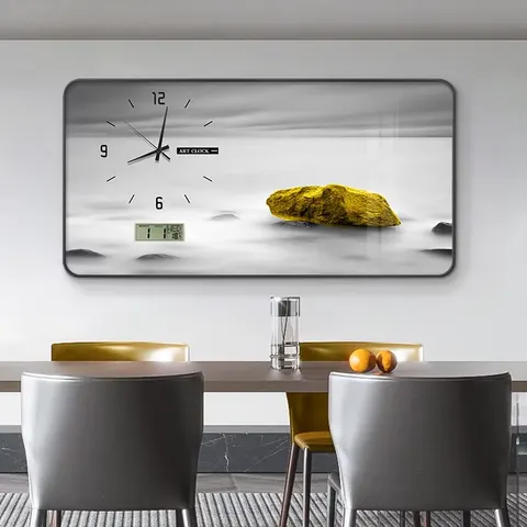 Modern Simple Scenic Restaurant Quiet Clock Decorative Painting Home Decor Wall Art with Clock Large Flip Clock