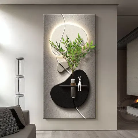 Modern Simplicity Corridor Wall Decor Painting Sandstone Hydroponic Plants Art Decor LED Painting