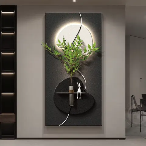 Modern Simplicity Corridor Wall Decor Painting Sandstone Hydroponic Plants Art Decor LED Painting