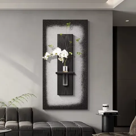 Modern Simplicity Entrance Hall Art Decor Wall Painting Three-dimensional  Black and White Sandstone Fabric Mural