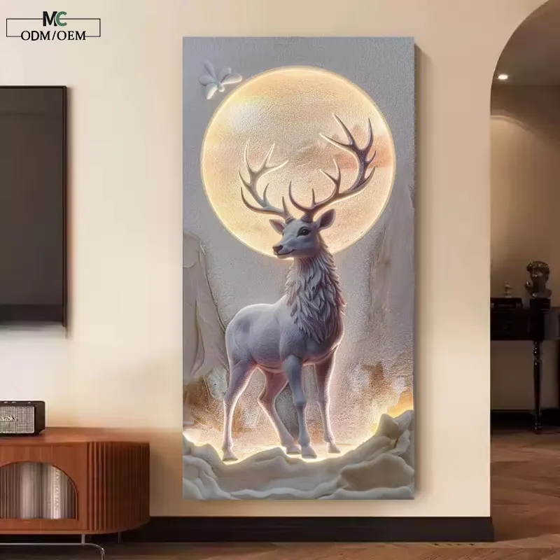 城市 单幅 装饰画 现代简约 玄关背景墙挂画 LED带灯画