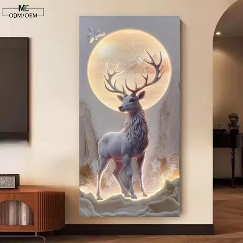 Modern Simplicity Entrance Hall Artistic LED Decor Painting Elk Living Room Corridor Three-dimensional Sandstone Wall Painting
