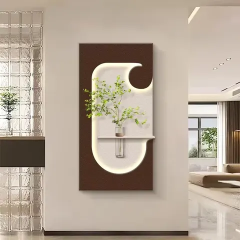 Modern Simplicity Hydroponic Green Plants Sandstone Light-emitting LED Decor Painting Corridor Art Decor Wall Painting