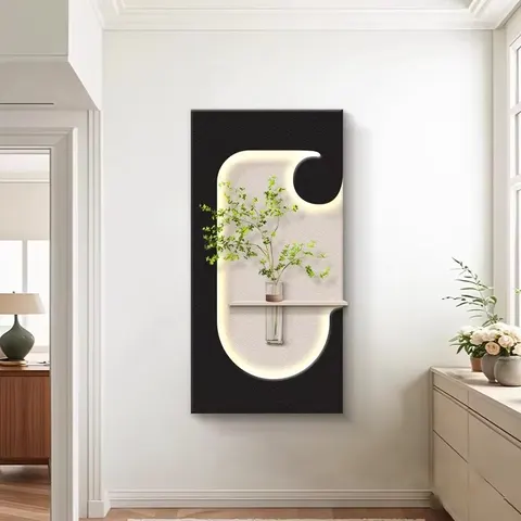 Modern Simplicity Hydroponic Green Plants Sandstone Light-emitting LED Decor Painting Corridor Art Decor Wall Painting