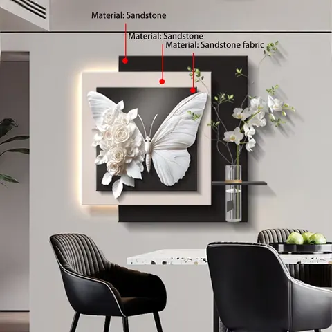 Modern Simplicity Hydroponic Plants Butterfly Restaurant Mural Painting Luxury Sandstone Glowed LED Painting