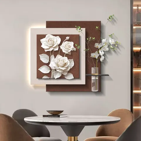 Modern Simplicity Hydroponic Plants Butterfly Restaurant Mural Painting Luxury Sandstone Glowed LED Painting