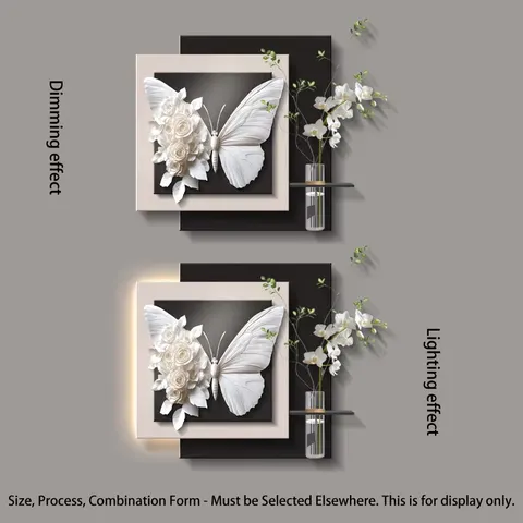 Modern Simplicity Hydroponic Plants Butterfly Restaurant Mural Painting Luxury Sandstone Glowed LED Painting