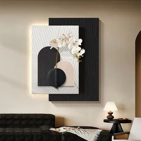 Modern Simplicity Living Room Art Decor Painting Sandstone LED Painting Sofa Background Wall Three-dimensional Mural Painting