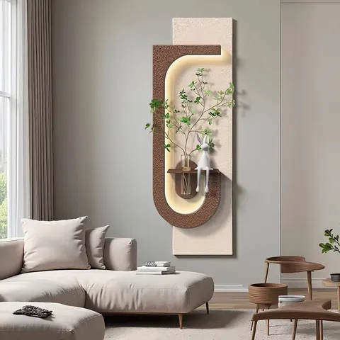 Modern Simplicity Living Room Sofa Background Wall Hydroponic Green Plants Three-dimensional Sandstone With LED Art Decor Draw