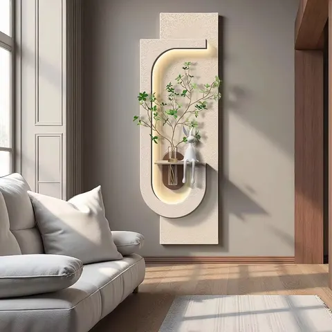 Modern Simplicity Living Room Sofa Background Wall Hydroponic Green Plants Three-dimensional Sandstone With LED Art Decor Draw