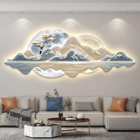 Modern Simplicity Nine Fish Diagram Acrylic LED Paintings UV Engraving Light-emitting LED Decor Painting