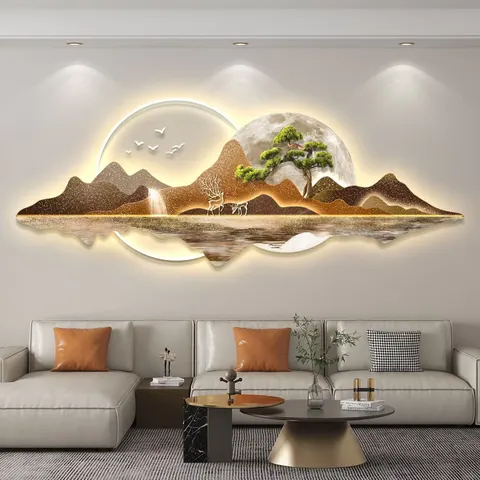 锦鲤 单幅 装饰画 现代简约 客厅背景墙挂画 LED带灯画