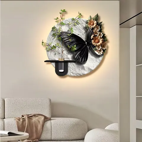 Modern Simplicity Restaurant LED Decor Painting Abstraction Art Butterfly Hydroponic Plants Sandstone Paintings