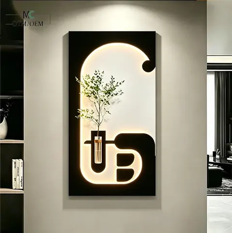 Modern Simplicity Sandstone Art Home Decoration Paintings Hydroponics Green Plants LED Decor Painting