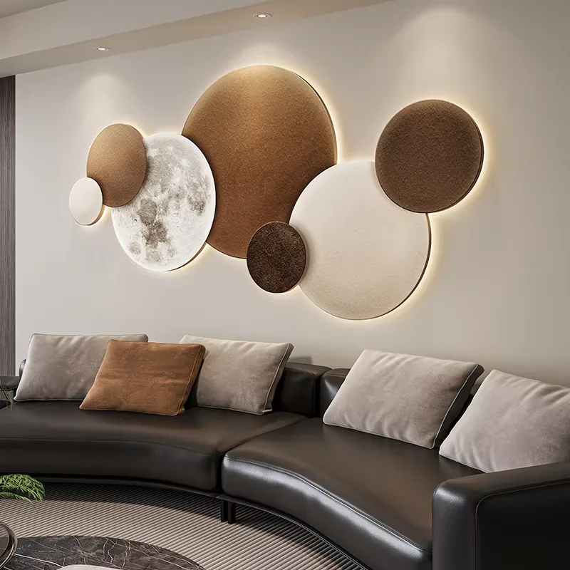 Modern Simplicity Sofa Background Wall Art Decor Mural Painting Moon Sandstone Glowed LED Painting
