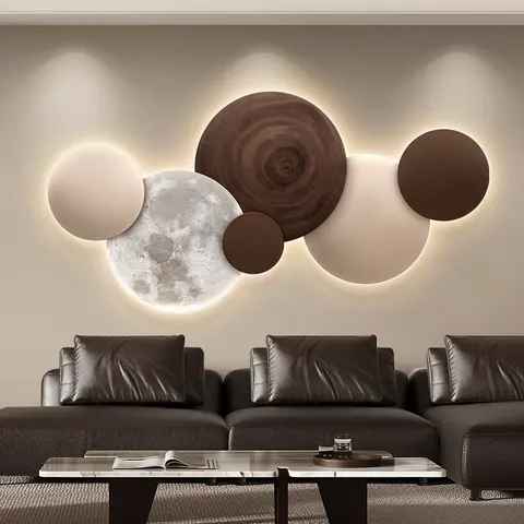 Modern Simplicity Sofa Background Wall Art Decor Mural Painting Moon Sandstone Glowed LED Painting