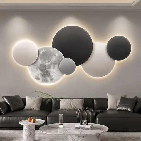 Modern Simplicity Sofa Background Wall Art Decor Mural Painting Moon Sandstone Glowed LED Painting