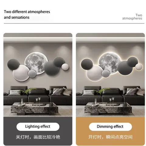 Modern Simplicity Sofa Background Wall Art Decor Mural Painting Moon Sandstone Glowed LED Painting