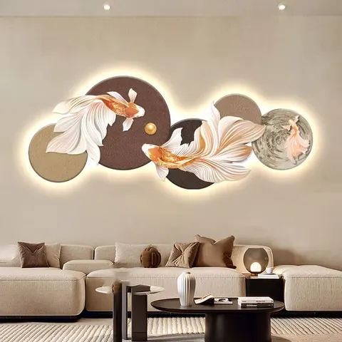 Modern Simplicity Sofa Background Wall Crystal Porcelain Painting Luxury Elegance Koi Fish Art Home Decor Painting