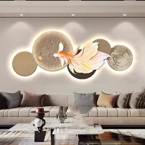 Modern Simplicity Sofa Background Wall Crystal Porcelain Painting Luxury Elegance Koi Fish Art Home Decor Painting