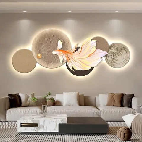 Modern Simplicity Sofa Background Wall Crystal Porcelain Painting Luxury Elegance Koi Fish Art Home Decor Painting