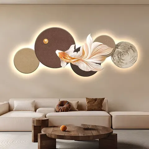 Modern Simplicity Sofa Background Wall Crystal Porcelain Painting Luxury Elegance Koi Fish Art Home Decor Painting